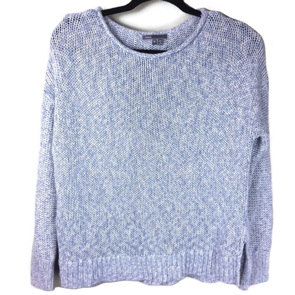 Vince Rolled Crew Neck Marled Blue Cotton Pullover Sweater Size Medium